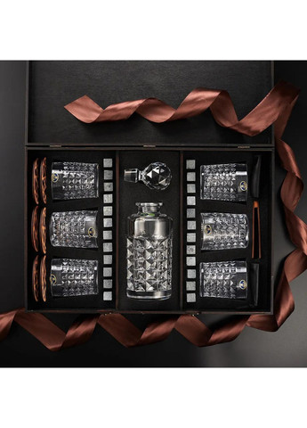 Камнями для охлаждения виски + 6шт. бокалов хрустальных Diamond 280мл + графин 650мл + гравировка + коробка Bohemia (364550571)