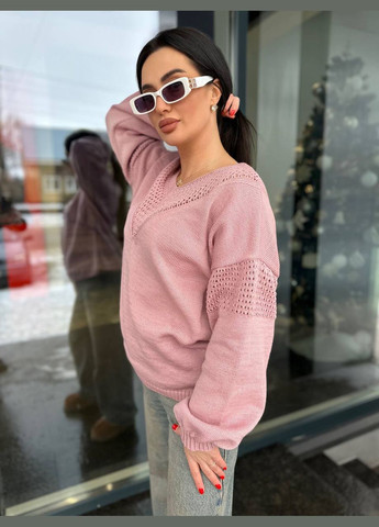 Розовый свитер алина большие размеры тонкой вязки розовый You Best