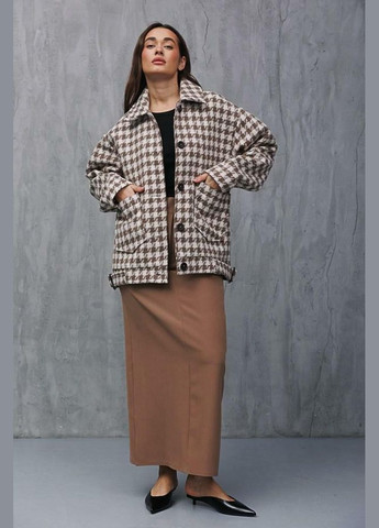 Бежева демісезонна жіноче коротке пальто oversize бежеве в гусячу лапку mkar69091-1 Modna KAZKA