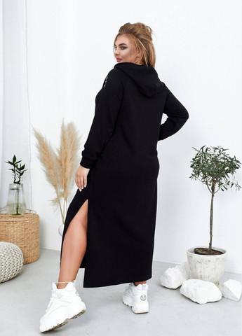 Чорна повсякденний однотонна сукня-худі з вирізом сукня-худі No Brand однотонна