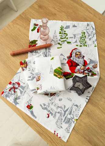 Набор комплект праздничных новогодних хлопковых полотенец салфеток для кухни 5 штук 35х75 см (478752-Prob) Санта Клаус Unbranded новогодний комбинированный