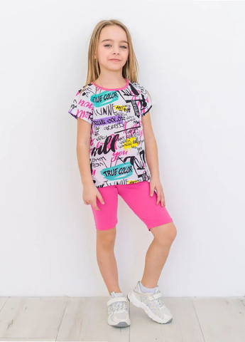 Комбинированный летний костюм для девочек футболка, шорты,бриджы, велосипедки No Brand