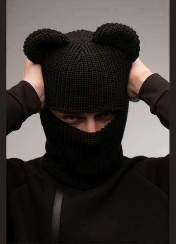 ТУР унисекс балаклава с ушками черного цвета "беар" однотонный черный производство - Украина