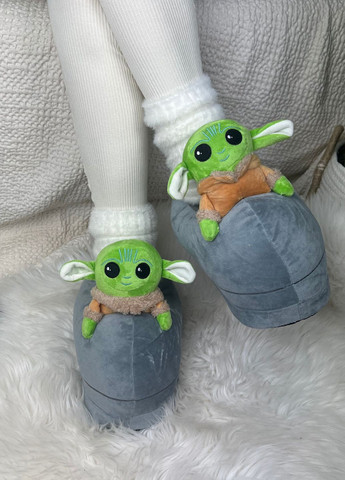 Серые женские плюшевые домашние тапочки мастер йода звёздные войны My Kigu с вышивкой