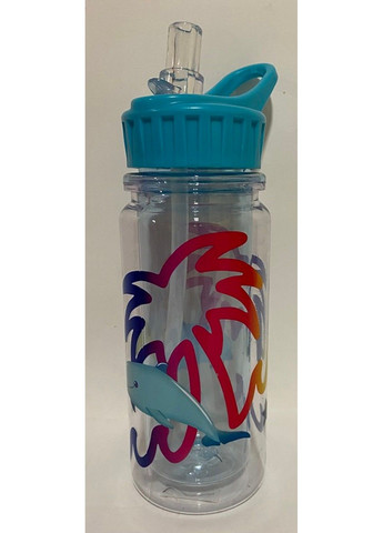 Бутылочка детская для воды 350 мл с трубочкой Дельфин,бирюзовая 1215 No Brand (291161856)