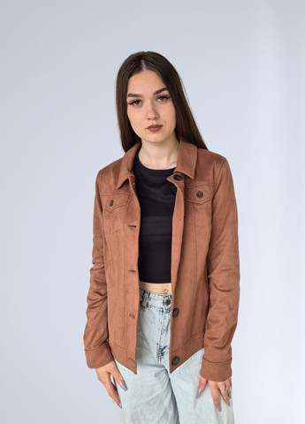 Коричнева демісезонна куртка жіноча однотонна замшева Bonita