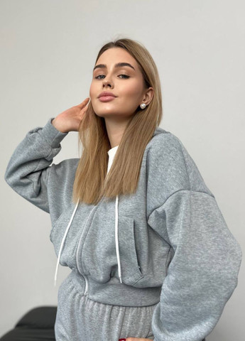 Укороченный повседневный оверсайз худые на молнии с капюшоном и карманами кенгуру Україна (324162277)