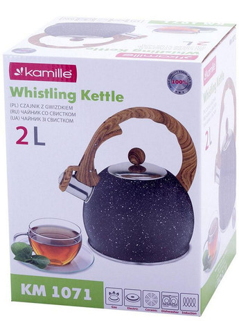 Чайник Whistling Kettle Marble 2л со свистком, черный мрамор Kamille (288184875)