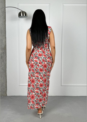 Розовое повседневный, кэжуал повседневное яркое платье макси с разрезами INNOE с цветочным принтом