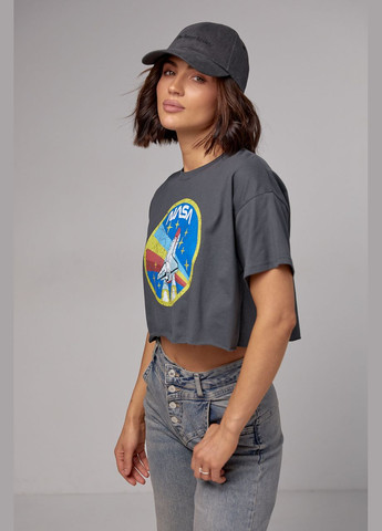 Укороченная женская футболка с принтом Nasa Liton - (296988213)