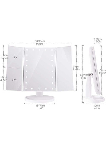 Косметичне дзеркало книжка з підсвіткою 3pcs mirror 22 LED з кутом нахилу 180 градусів Po Fanu (365876999)