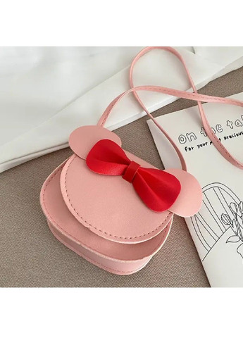 Дитяча сумочка зі штучної шкіри для дітей дівчаток Міккі Маус 11х13х5 см (481647-Prob) Пудрова з червоним бантиком Unbranded (364488553)