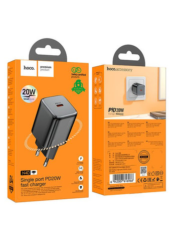Мережевий зарядний пристрій single port PD20W charger Black (6942007616966) Hoco N40 Mighty (372677819)