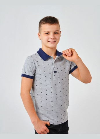 Белая детская футболка-футболка-поло (короткий рукав) рисунок на сером для мальчика Smil
