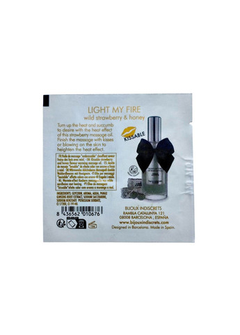 Олія для масажу зігріваюча з ароматом полуниці та меду Light my Fire 2 мл (пробник) Bijoux Indiscrets (331158758)