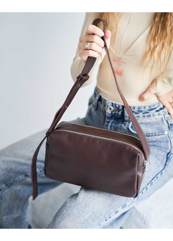 Жіноча сумка з двома відділеннями на блискавці з натуральної шкіри шоколадного кольору «Feit» WeLassie (371882658)