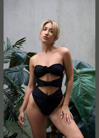 Чорний купальник жіночий трендовий з трояндами Simply sexy