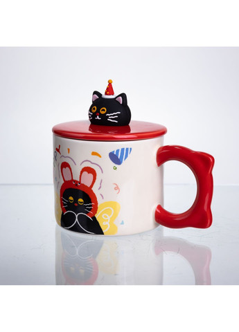 Чашка фарфоровая Kitten's Birthday 400 мл, красный FM-24D No Brand (368641475)