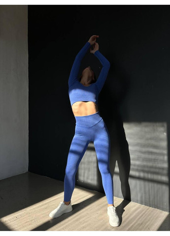 Фітнес костюм жіночий у рубчик / Жіночий спортивний комплект у рубчик синій / Безшовний жіночий фітнес костюм у рубчик синьо No Brand (367102232)