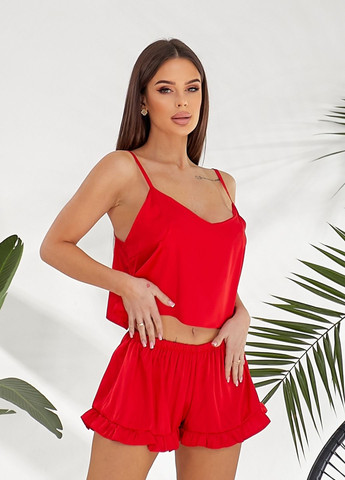 Красный демисезонный домашний комплект кроп-топ и шорты No Brand