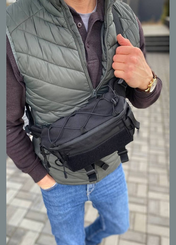 Мужская черная сумка через плечо на пояс бананка слинг TKT MK No Brand (322935334)