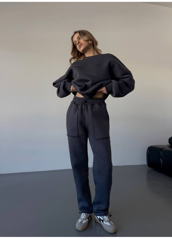Теплий жiночий костюм графiтового кольору 35626 Fashion (366074765)