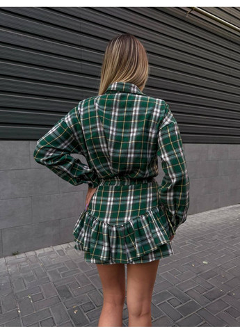 Женский костюм с юбкой в клетку зеленого цвета 34046 No Brand (351346298)