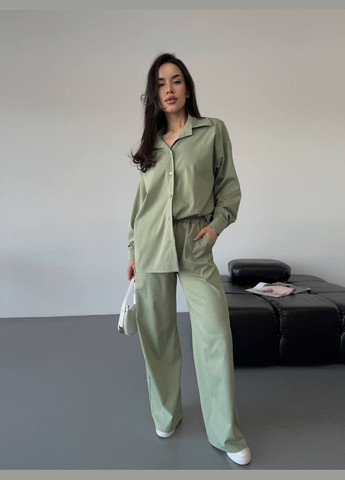 Бавовняний прогулянковий костюм оливкового кольору 31464 No Brand (323642431)