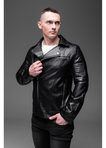 Чорна демісезонна чоловіча куртка-косуха під шкіру Vakko