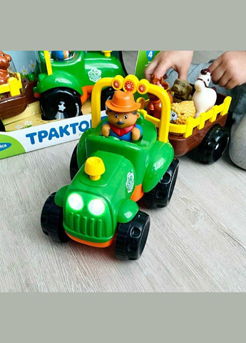 Детский музыкальный зеленый трактор М5572 с прицепом на украинском языке Limo Toy (327796824)