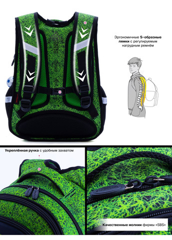 Ортопедичний рюкзак для хлопчика Футбол 38х29х19 см зелений / SkyName R1-019 Winner (293504286)