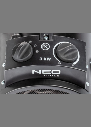 Теплова гармата електрична, 3кВт, 80м кв, 354м куб/год, нагрів. елемент - нерж. сталь, IPX4, Neo Tools (315406856)