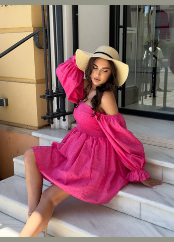 Малиновое праздничный, повседневный, коктейльное женское платье с большими рукавами бэби долл Avanti однотонное