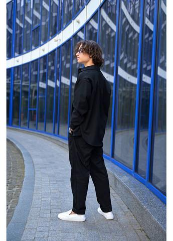 Чорний демісезонний стильний підлітковий костюм: верхня сорочка + штани — заміри в описі брючний DK/DL Мода без кордонів