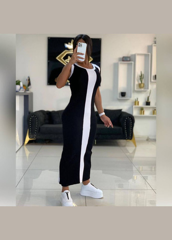 Чорно-білий повсякденний жіноча сукня - майка з розрізом футляр Україна колор блок