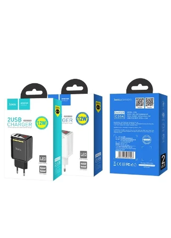 Зарядное устройство с дисплеем для телефона на 2USB C39A |2USB 2.4A 12W| Hoco (337350903)
