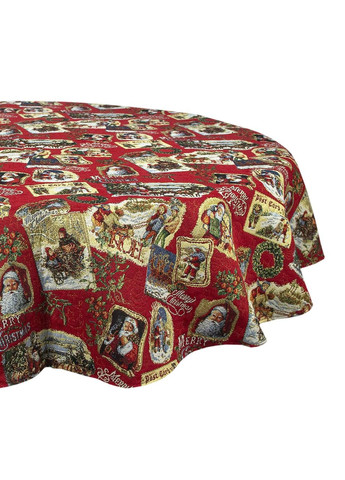 Красная Новогодняя гобеленовая скатерть на круглый стол с золотым люрексом праздничная скатерть на Новый год 90 Maystat (305390251)