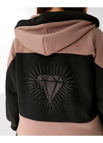 Жіночий батал спортивний костюм теплий на флісі чорний-мокко блискучі стрази великий розмір Bonita Спортивний костюм (368540572)