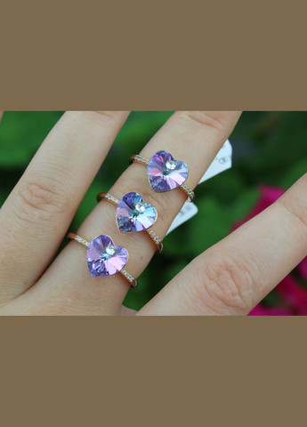 Кольцо сердечко Сваровски фиолетовое хамелеон р 17 золотистое Xuping Jewelry (316606408)