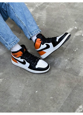 Черные демисезонные кроссовки мужские nike air jordan 1 high orange black найк аир джордан No Brand