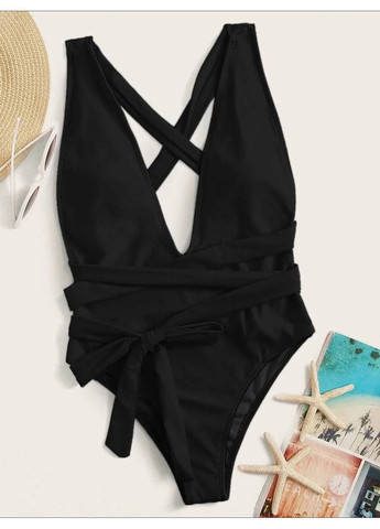 Черный летний купальник женский соцельный слитный Style Point