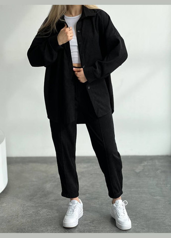 Шикарний чорний якісний костюм двійка (сорочка+штани) з мікро-вельвету ідеально підходить для прогулянки ввечері No Brand 082 (285785903)