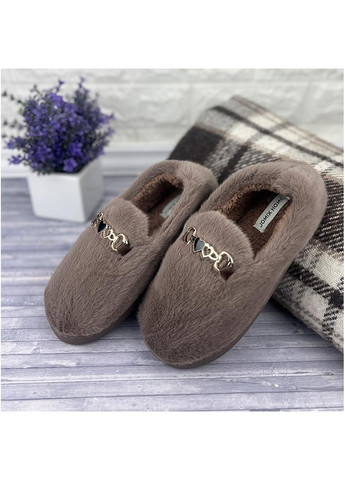 Коричневые тапочки жiночi домашнi хутрянi iз задником е-0090692-3 коричневi Jomix