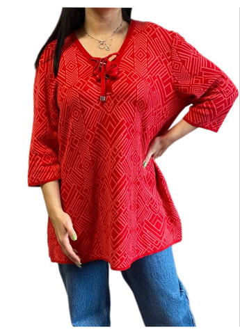 Красный демисезонный свитер удлиненный Fashion Club