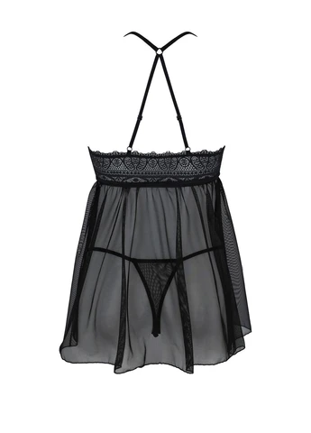 Пеньюар KERRIA CHEMISE black,, мереживний верх, трусики в комплекті Passion (339868538)