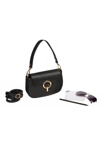 Сумочка на плече класична жіноча натуральна шкіра чорна Fior Di Loto (371884205)