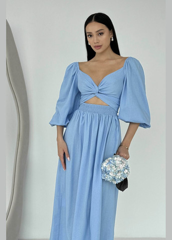 Блакитна святковий, вечірня дизайнерська сукня з льону блакитного кольору сукня-трансформер Jadone Fashion однотонна