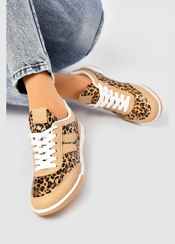 Кроссовки женские бежевого цвета с леопардовым принтом Let's Shop бежевые демисезоны (332767768)