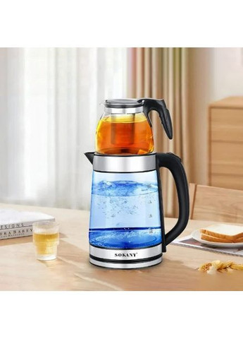 Електрочайник 2 в 1 із заварником 1500 Вт електричний чайник + заварник 2.2 л (BM520) Sokany (372603091)