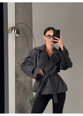 Черная демисезонная короткий женский тренч с поясом No Brand